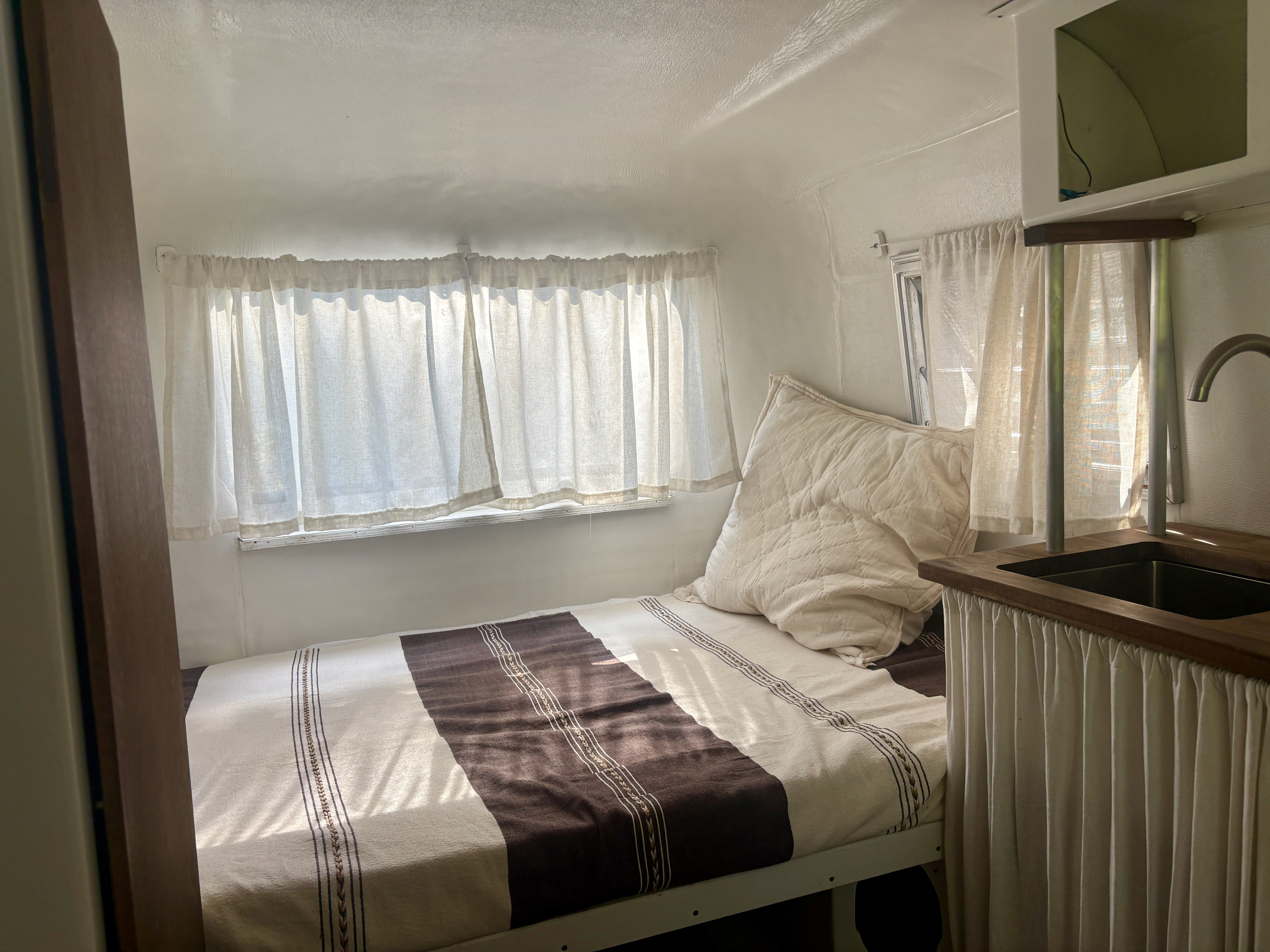 Double bed inside the Boler trailer.